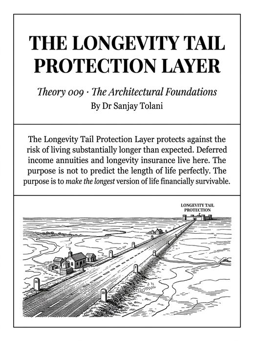 Theory 009, The Longevity Tail Protection Layer, visual card from The Master Guide to Annuities