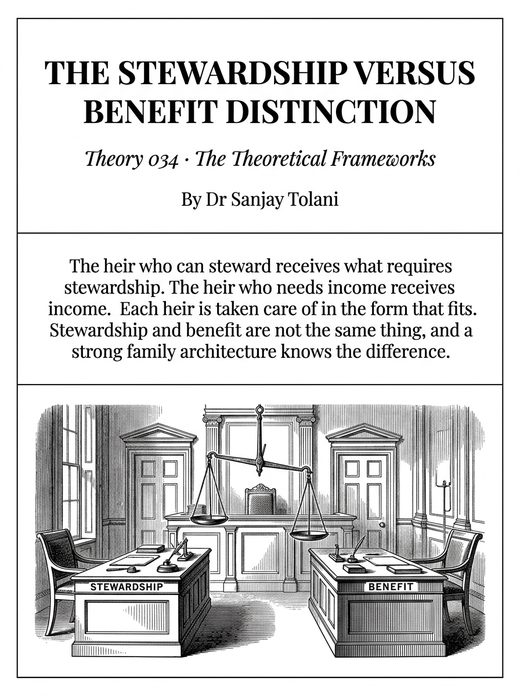 Theory 034, The Stewardship-versus-Benefit Distinction, visual card from The Master Guide to Annuities