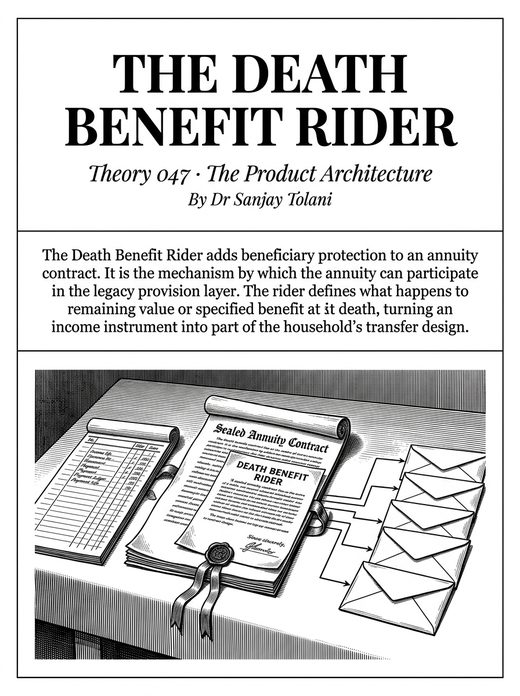 Theory 047, The Death Benefit Rider, visual card from The Master Guide to Annuities
