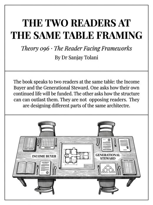 Theory 096, The Two Readers at the Same Table Framing, visual card from The Master Guide to Annuities